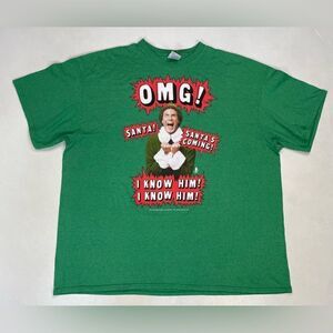 Elf Movie Santa's Coming I Know Him Graphic T-shirt Men XXL Green Short Sleeve